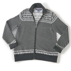 Tommy Hilfiger Sweater Men's Sz XL Zip Up Black‎ White Graphic Print Wool Blend
